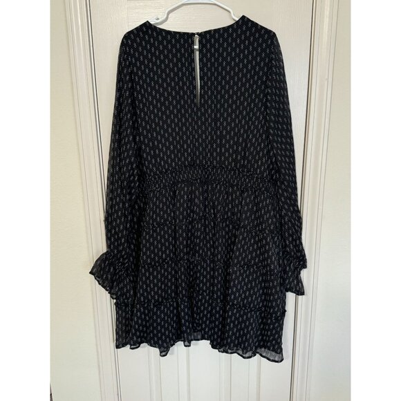 NEW Mini Lurex Chiffon Tiered Dress tiered skirt floral print plus size 3 black - Picture 7 of 8